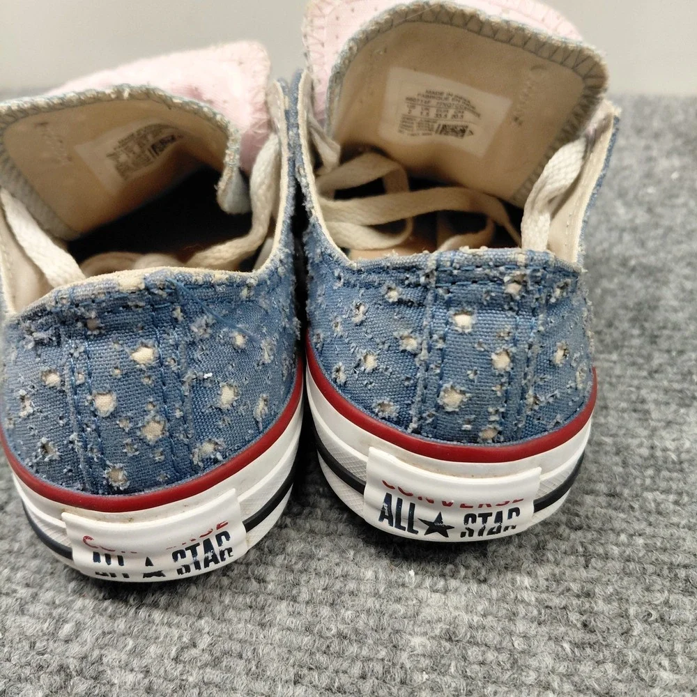 Converse All Star Double Tongue Girls Sz 2 Eyelet Patriotic Red White Blue Lace